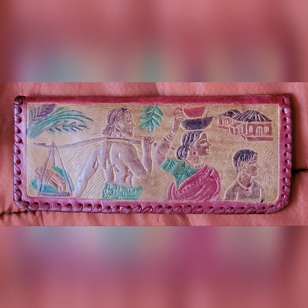 Vtg Handcrafted Tooled Gen.Leather Eyeglass Case/Wallet and Camel Coin-Key P…